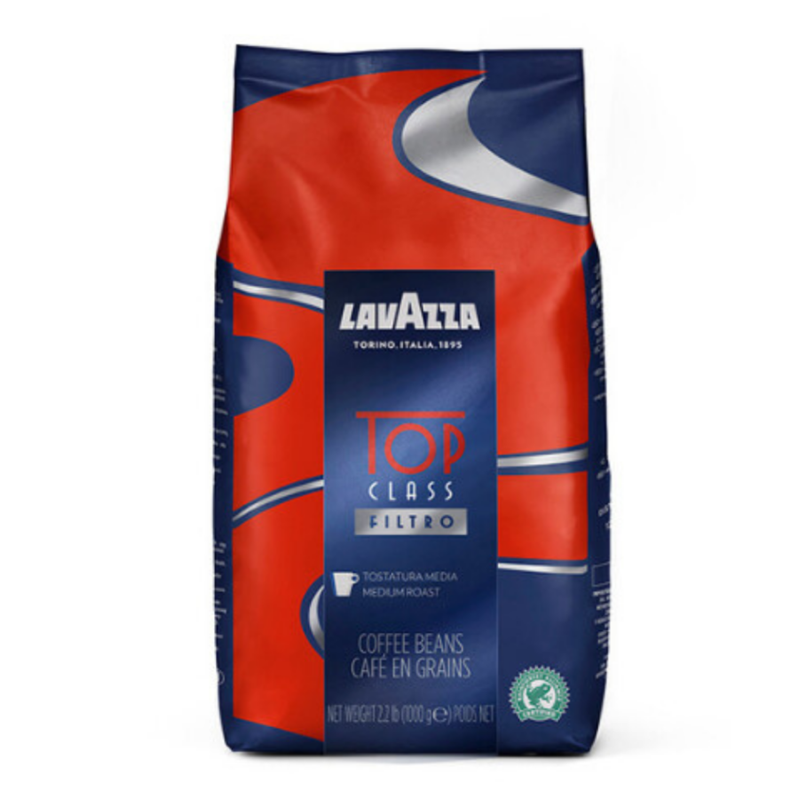 Czerwono niebieskie opakowanie kawy Lavazza Top Class Filtro 1kg