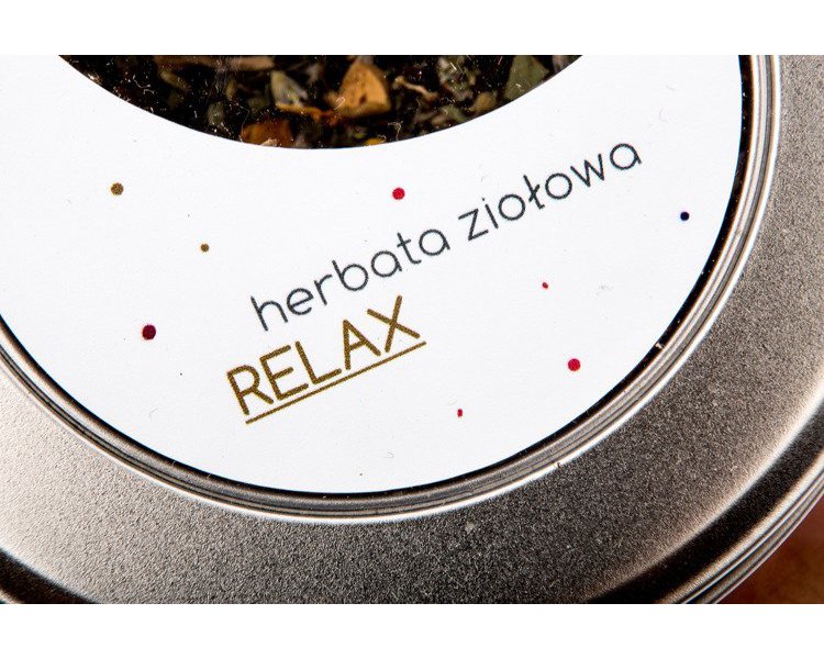 Srebrna puszka herbaty ziołowej Albert Tea Relax 50g