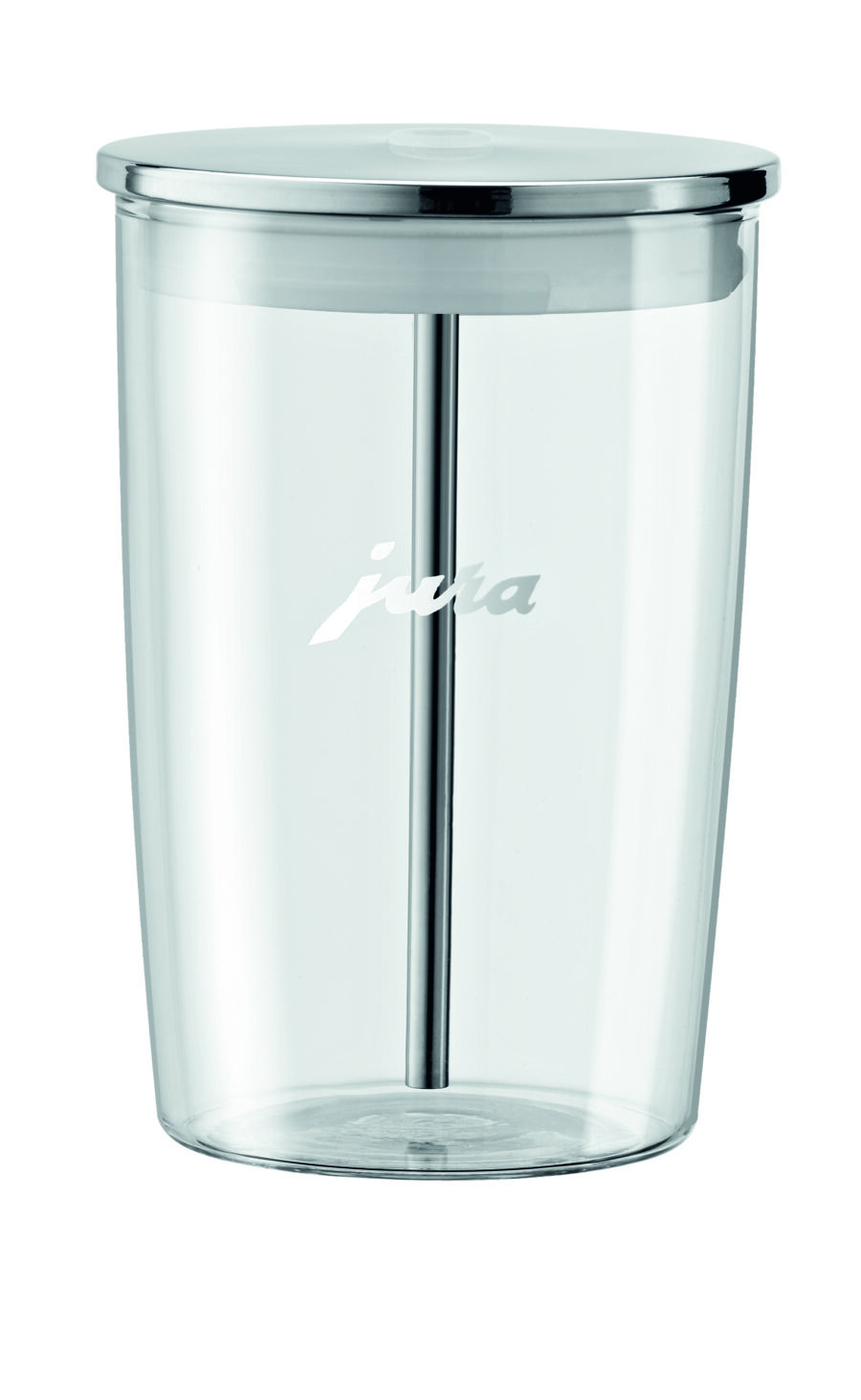 Biały szklany pojemnik na mleko do ekspresu JURA.